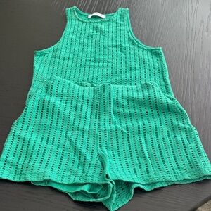 Mango Green Knit Cropped Tank & Shorts Set